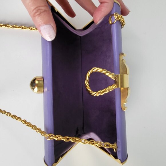 Vintage Purple Cylinder Evening Bag with Gold Chain & Twist-Lock Clasp – Unique - Picture 7 of 7